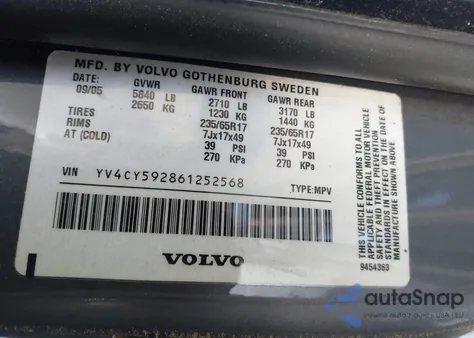 2006 Volvo Xc90 2.5T from USA, damaged, VIN YV4CY592861252568